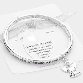 Teacher's Blessing Message Metal Charm Stretch Bracelet