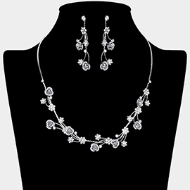 Floral Rose Crystal Rhinestone Necklace