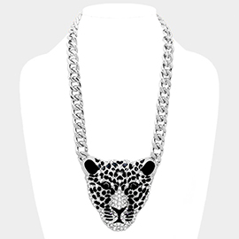 Crystal metal leopard ornate necklace