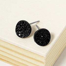 Rhinestone Pave Round Disc Stud Earrings