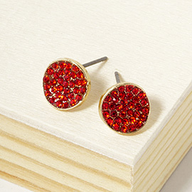 Rhinestone Pave Round Disc Stud Earrings