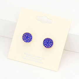 Rhinestone Pave Round Disc Stud Earrings