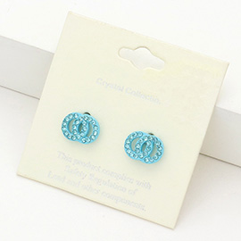 Rhinestone Embellished Double Open Circle Link Stud Earringsv