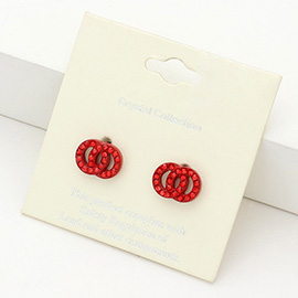 Rhinestone Embellished Double Open Circle Link Stud Earrings