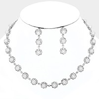 Crystal Rhinestone Pearl Flower Collar Necklace