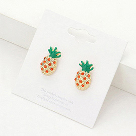 Crystal Enamel Pineapple Stud Earrings