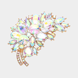 Glass Crystal Leaf Pin Brooch