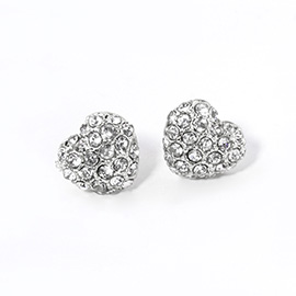 Crystal Paved Heart Stud Earrings