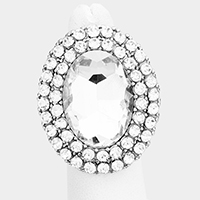 Oval crystal rhinestone stretch cocktail ring