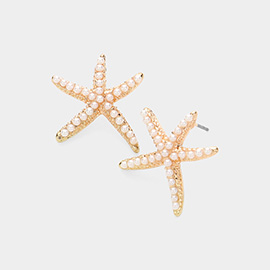 Pearl Paved Starfish Stud Earrings
