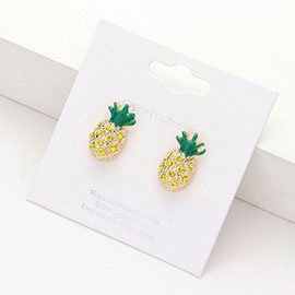 Crystal Enamel Pineapple Stud Earrings