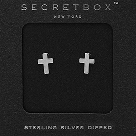 SECRET BOX_Sterling Silver Dipped Metal Cross Stud Earrings