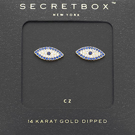 14K Gold Dipped CZ Evil Eye Stud Earrings