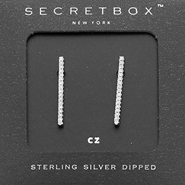 SECRET BOX_Sterling Silver Dipped CZ Stone Paved Bar Stud Earrings