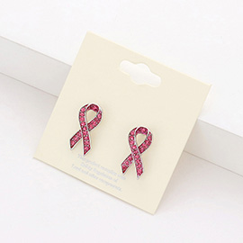 Crystal Pink Ribbon Stud Earrings