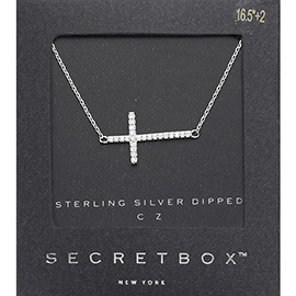 Secret Box_ Sterling Silver Dipped CZ Cross Pendant Necklace