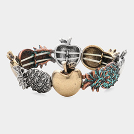 Metal Pineapple & Apple Stretch Bracelet