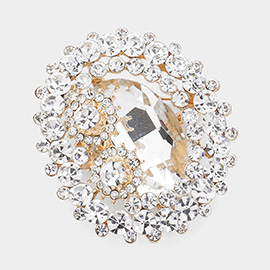 Oval Glass Crystal Double Flower Pin Brooch