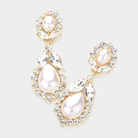Crystal Rhinestone Embellished Pearl Evening Earrings