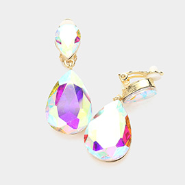 Double Teardrop Stone Link Clip on Evening Earrings