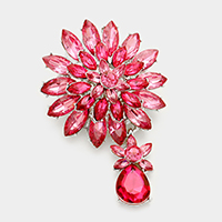 Glass crystal flower brooch