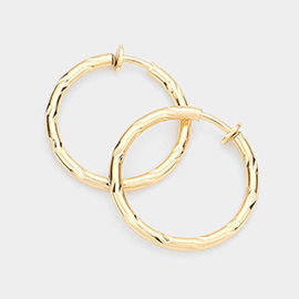 Hypoallergenic Textured Metal Clip On Hoop Earrings