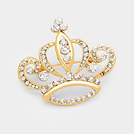 Stone Embellished Crown Pin Brooch