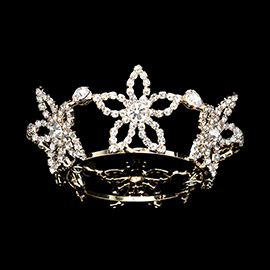 Rhinestone Pave Flower Mini Crown Tiara