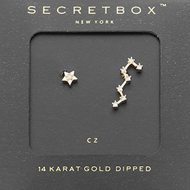 SECRET BOX_14K Gold Dipped CZ Stone Paved Unbalance Star Earrings