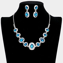 Oval Stone Accented Rhinestone Trimmed Necklace