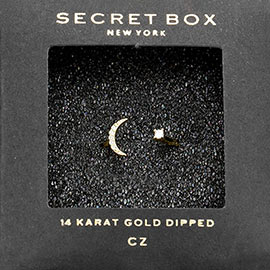 SECRET BOX_14K Gold Dipped CZ Crescent Moon Ring