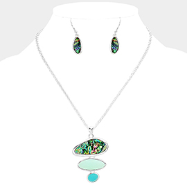 Geo Abalone Sea Glass Link Pendant Necklace