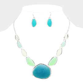 Geo Sea Glass Statement Bib Necklace