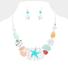 Sea Glass Sea Life Theme Starfish Shell Statement Necklace