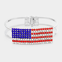Crystal Pave American Flag Hinged Bracelet