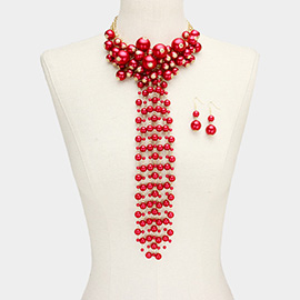 Pearl Cluster Vine Fringe Bib Necklace