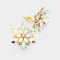 Crystal Flower Clip on Evening Earrings