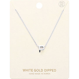 -P- White Gold Dipped Metal Pendant Necklace