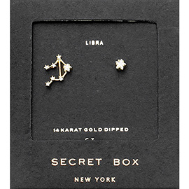 Secret Box_14K Gold Dipped CZ Stone Paved Libra Zodiac Sign Stud Earrings