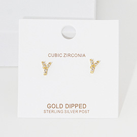 -Y- Gold Dipped Cubic Zirconia Monogram Stud Earrings