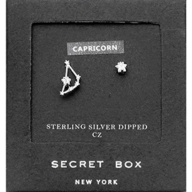 SECRET BOX_Sterling Silver Dipped CZ Zodiac Sign Capricorn Stud Earrings