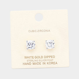 White Gold Dipped 8mm Cubic Zirconia Round Stud Earrings