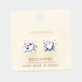 Gold Dipped 12mm Cubic Zirconia Round Stud Earrings