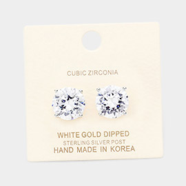 White Gold Dipped 12mm Cubic Zirconia Round Stud Earrings