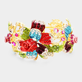 Crystal Pave Triple Flower Hinged Evening Bracelet