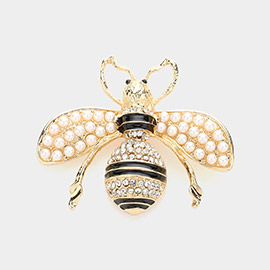 Pearl Embellished Honey Bee Pin Brooch