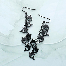 Metal Dolphin Cluster Vine Dangle Earrings