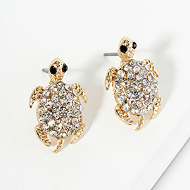 Crystal Rhinestone Paved Turtle Stud Earrings