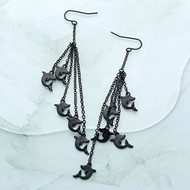 Multi Metal Dolphin Drop Chain Dangle Earrings