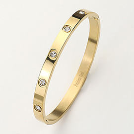 Stainless Steel Crystal Embellished Bangle Evening Bracelet